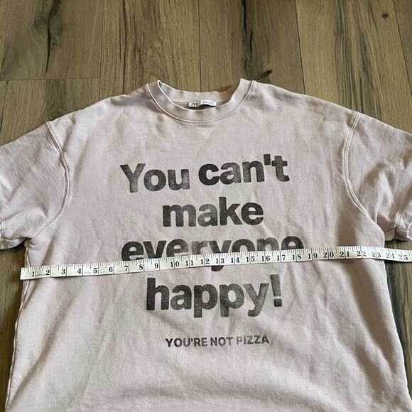 Zara Size Small Short Sleeve Pizza Graphic Crew Neck Pullover Sweatshirt Pink - Picture 7 of 9